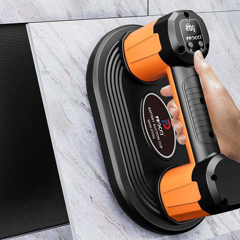 Procci Electric Battery Suction Cup for Tiles, Glass & Marble – 200 KG / 440 LBS Lifting Power, Dual Motors, LCD Display, 4500 mAh Battery, for Smooth or Slightly Rough (Not for Highly Porous Materials) - Image 1